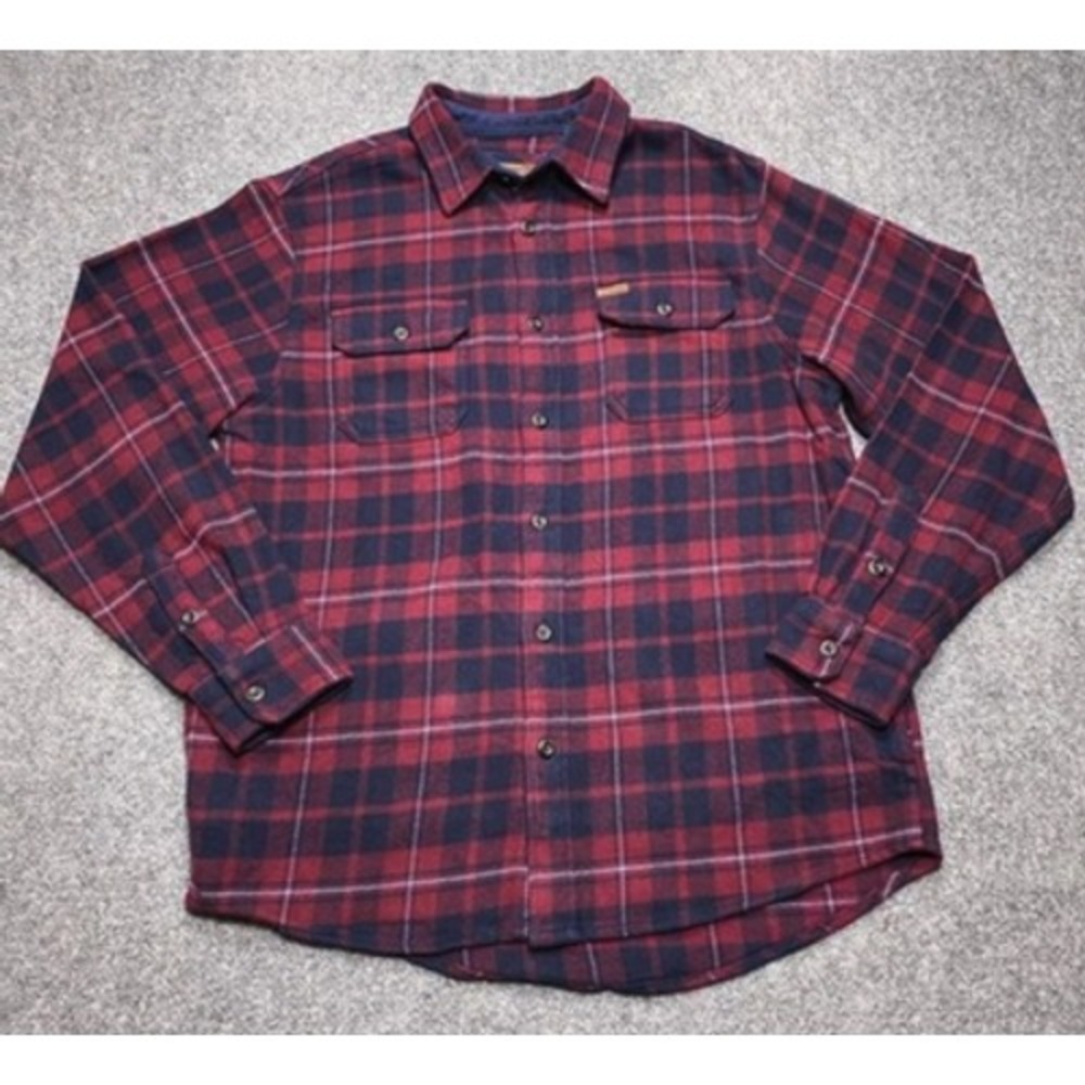Orvis Flannel Shirt Jacket Mens Medium Red Navy Plaid Dual Chest Pockets Shacket